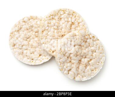 Puffed rice bread isolated on white background. Top view Stock Photo