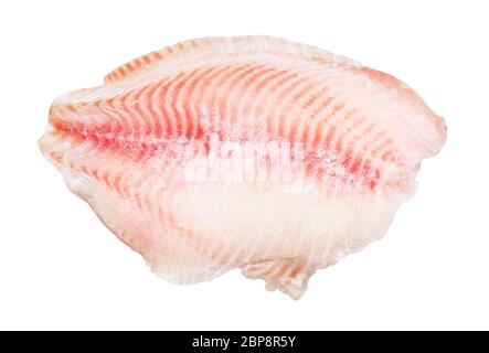 raw frozen fillet of ocean perch fish isolated on white background Stock Photo