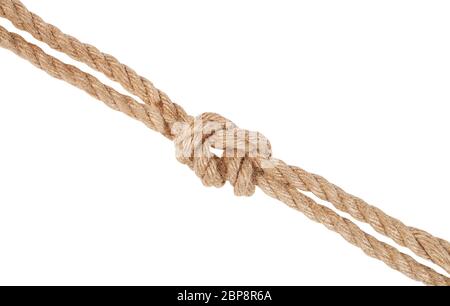 surgeon's knot joining two ropes isolated on white background Stock Photo