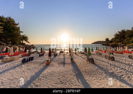 sunrise in Marble beach, Thassos Islands, Greece Stock Photo