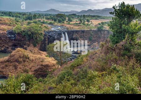 Beautiful view of Blue Nile Falls without water in dry season. Fall on the Blue Nile river. Nature and travel destination. Ethiopia wilderness, Amhara Stock Photo