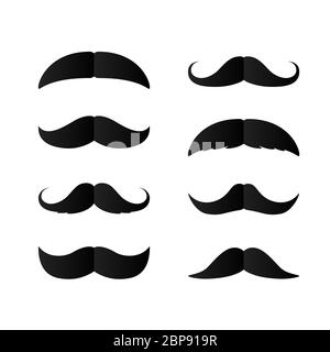 Set of Paper Mustaches. Black silhouette of moustaches. Fathers day decorative element. isolated vector Stock Vector