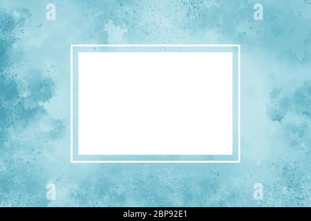Watercolor painted background with splash effects and copy space area. Color: cyan. Stock Photo