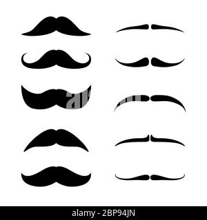 Mustaches set. Black silhouette of adult man moustaches. Vector illustration isolated on white Stock Vector