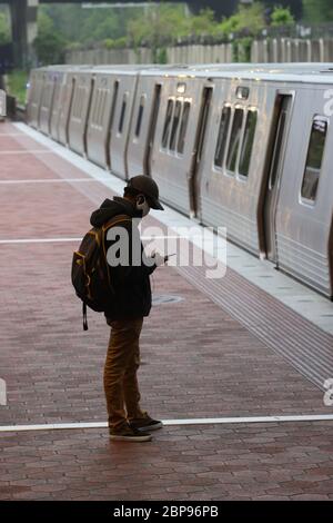 Washington, DC, USA. 18th May, 2020. Washington Metropolitan Area Transit Authority in the DC region requires face coverings effective today for all buses and trains due to the coronavirus pandemic on May 18, 2020 in Washington, DC Credit: Mpi34/Media Punch/Alamy Live News Stock Photo