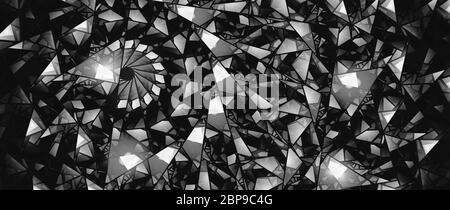 Stained-glass black and white abstract widescreen background, fractal render Stock Photo