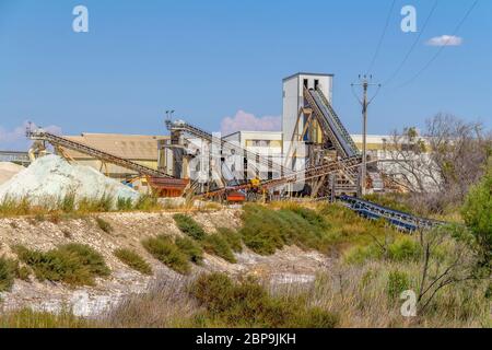 salt production facility around Salin-de-Giraud located in in the Camargue area in southern France Stock Photo