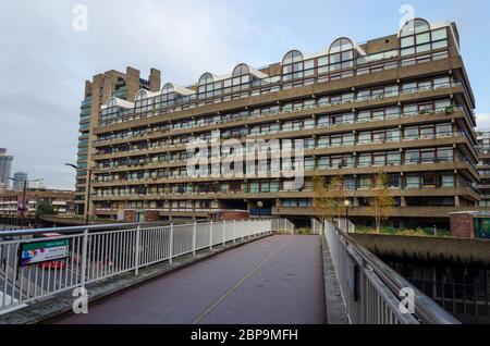 London, UK: Dec 2, 2017: The Barbican Estate is a prominent example of British brutalist architecture. It was originally built as rental housing for m Stock Photo