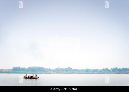 A River Boat on the Mekong River. Kampong Cham, Cambodia, Southeast Asia Stock Photo