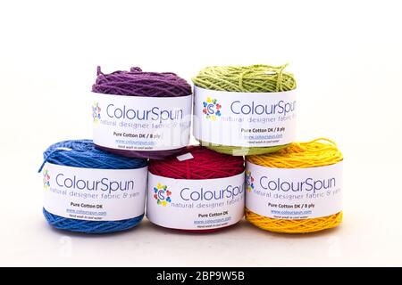 Alberton, South Africa - balls of ColourSpun 100% cotton yarn isolated on a clear background image with copy space Stock Photo