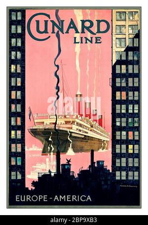 VINTAGE 1920's TRAVEL CRUISING POSTER CUNARD LINE, EUROPE-AMERICA lithograph in colours, c.1925, by Kenneth Denton Shoesmith (1890-1939) printed by Forman & Sons, Nottingham, Stock Photo