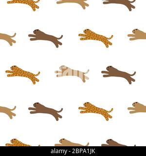 Cute wild puma cat seamless pattern abstract characters. Hand drawn cute design vector texture. Stock Vector