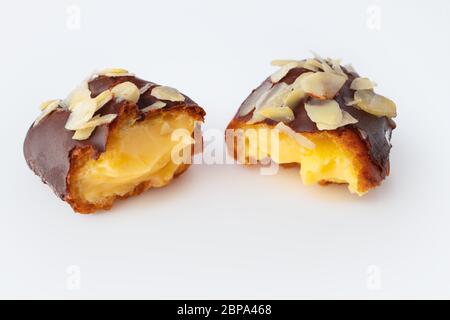 Traditional french eclairs with chocolate homemade isolated on white background Stock Photo