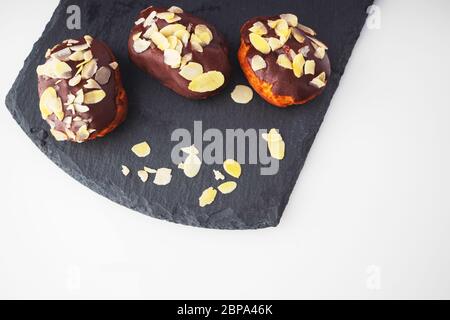 Traditional french eclairs with chocolate homemade Stock Photo