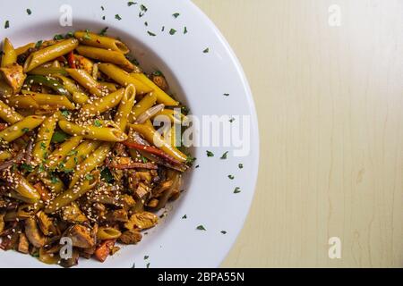 Teriyaki pasta in a plate Stock Photo