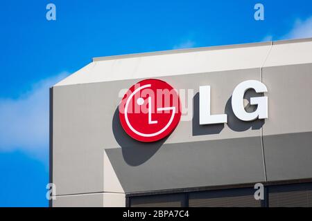 LG sign on LG Display America headquarters campus - San Jose, California, USA - 2020 Stock Photo