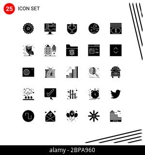 25 Universal Solid Glyphs Set for Web and Mobile Applications dollar, planet, security, giant, distant Editable Vector Design Elements Stock Vector