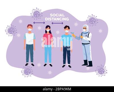 doctor checking temperature for covid19 and social distance Stock Vector