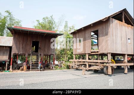 Moving a house, Central Cambodia, Southeast Asia Stock Photo