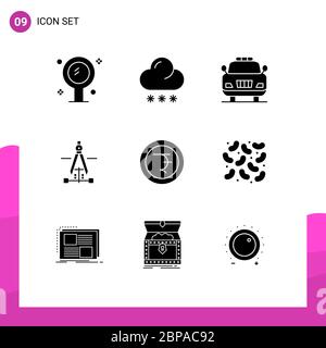 Solid Glyph Pack of 9 Universal Symbols of finance, engineering, weather, education, compass Editable Vector Design Elements Stock Vector