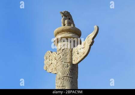 Beijing / China - January 25, 2014: Huabiao ceremonial column in front of the Tiananmen in Beijing, China Stock Photo