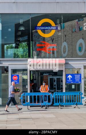 London, UK. 18th May, 2020. One way system at Shepherds Bush railway station. Credit: Guy Bell/Alamy Live News Stock Photo