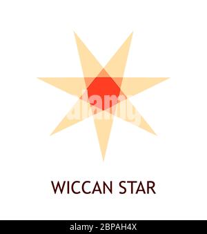 Wiccan star, pagan symbol - Vector emblem in fire warm colors isolated on white. Stock Vector