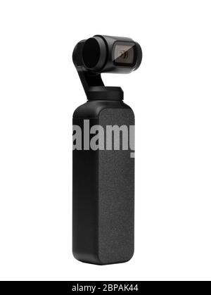Tiny camera with gimbal isolated on white Stock Photo