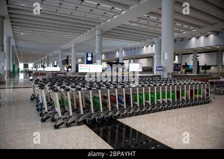 Hong Kong,China:09 Mar,2020.   Empty arrivals baggage hall at Hong Kong International Airport. Cover-19 has impacted the passenger numbers dramaticall Stock Photo