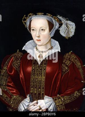 Katherine Parr. Portrait of the sixth wife of King Henry VIII of England, Catherine Parr (1512-1548) by unknown artist, oil on panel, late 16th century Stock Photo