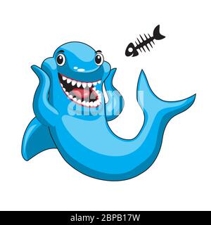 Cartoon character shark on a white isolated background. Vector image Stock Vector
