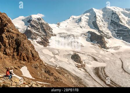 Pers Glacier seen from Diavolezza Mountain Station, Pontresina Stock Photo