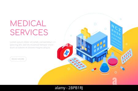 Medical services - modern colorful isometric web banner Stock Vector