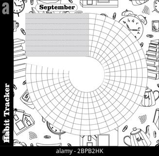 Habit tracker is empty. Bullet magazine template. Monthly planner. Vector illustration. Organizer for printing, diary, planner for important purposes. Stock Vector
