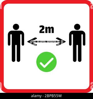 Warning sign sticker reminding the importance of maintaining safe distance of 2m between people to protect from Coronavirus or Covid-19, Vector illust Stock Vector