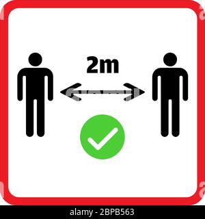 Warning sign sticker reminding the importance of maintaining safe distance of 2m between people to protect from Coronavirus or Covid-19, Vector illust Stock Vector