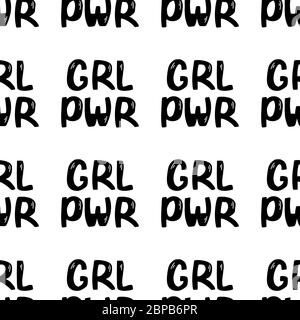 Seamless pattern made from grl pwr doodle lettering. Isolated on white background. Vector stock illustration. Stock Vector