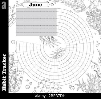 Habit tracker is empty. Bullet magazine template. Monthly planner. Vector illustration. Organizer for printing, diary, planner for important purposes Stock Vector