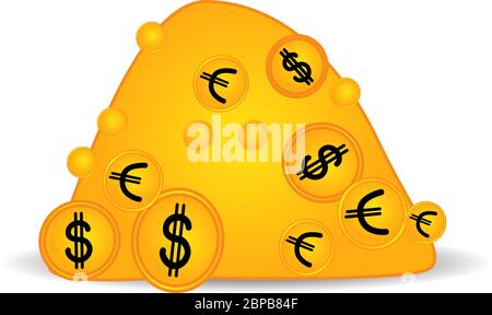 Coins mountain. A lot of money. Many kopecks are piled up. Vector illustration. Finances and Savings. The accumulation of cash.. Stock Vector