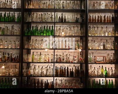 Collection of many old empty bottles Stock Photo