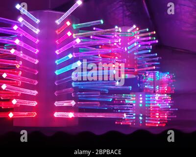 Modern colorful LED lights at night time Stock Photo