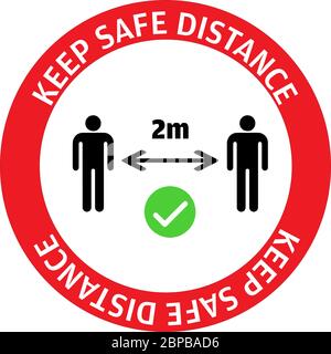 Warning sign sticker reminding the importance of maintaining safe distance of 2m between people to protect from Coronavirus or Covid-19, Vector illust Stock Vector