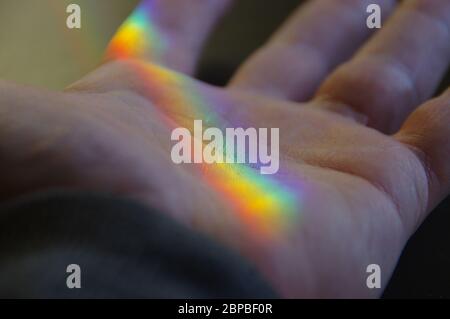 Light spectrum on the palm of hand Stock Photo
