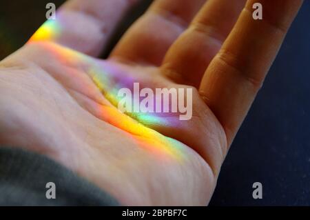Light spectrum on the palm of hand Stock Photo