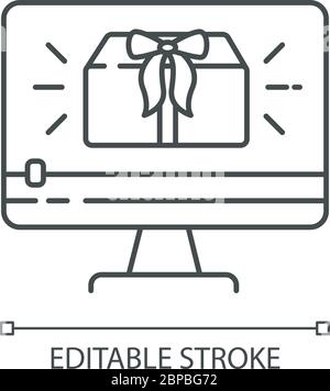 Unboxing video pixel perfect linear icon Stock Vector