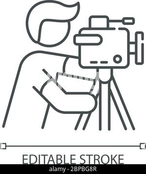 Cameraman pixel perfect linear icon Stock Vector