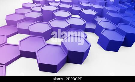 Abstract multicolored background, hexagons or honeycombs, 3D rendering with color gradient, hexagonal wallpaper, geometric illustration design in 4K Stock Photo