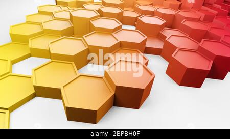 Abstract multicolored background, hexagons or honeycombs, 3D rendering with color gradient, hexagonal wallpaper, geometric illustration design in 4K Stock Photo