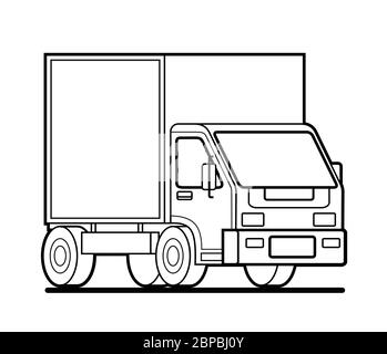 Vector outline contour small truck in cartoon style. For coloring book page. Stock Vector