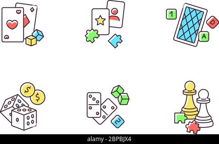 Gambling and intellectual games RGB color icons set Stock Vector